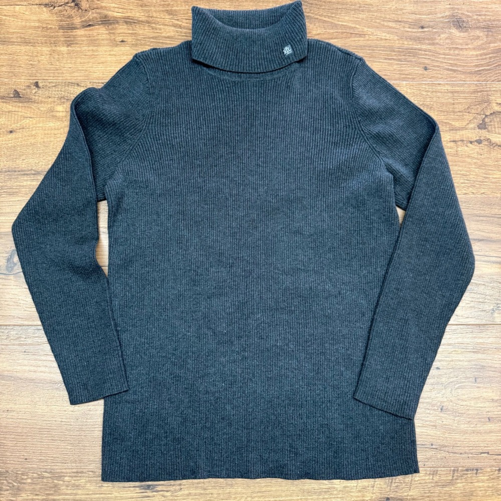 Lauren Ralph Lauren 1X Turtleneck Sweater Charcoal Grey Ribbed Knit Old Money